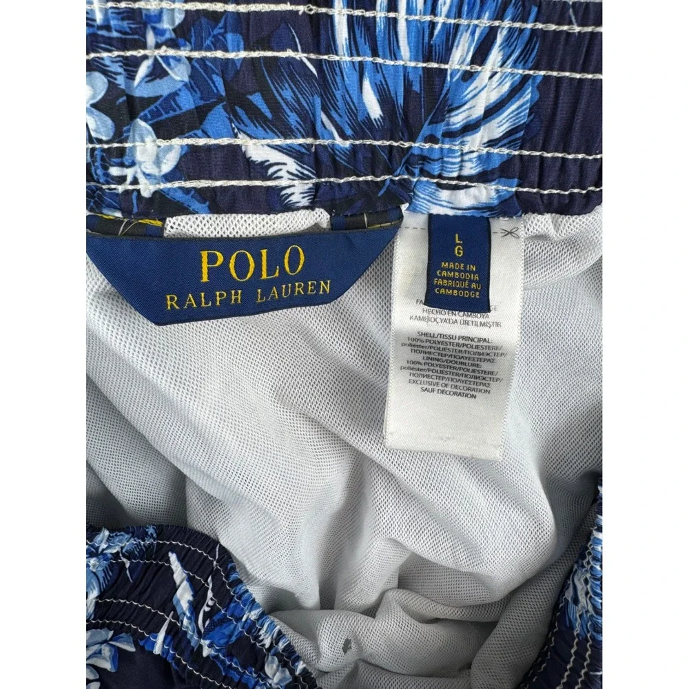 Polo Ralph Lauren Large Swim Trunks Mens Blue Floral Excellent Tropical Shorts‎